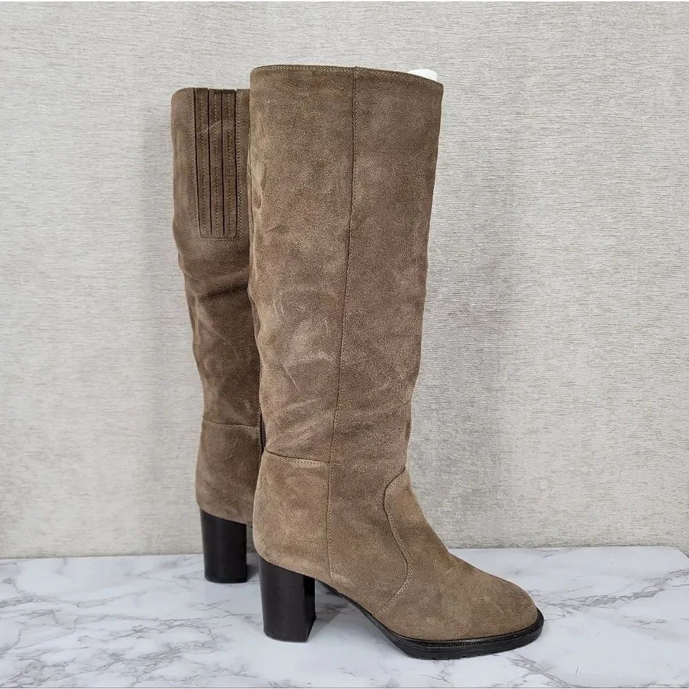 Aquatalia Women's Taupe  Suede Knee High Heeled Boots